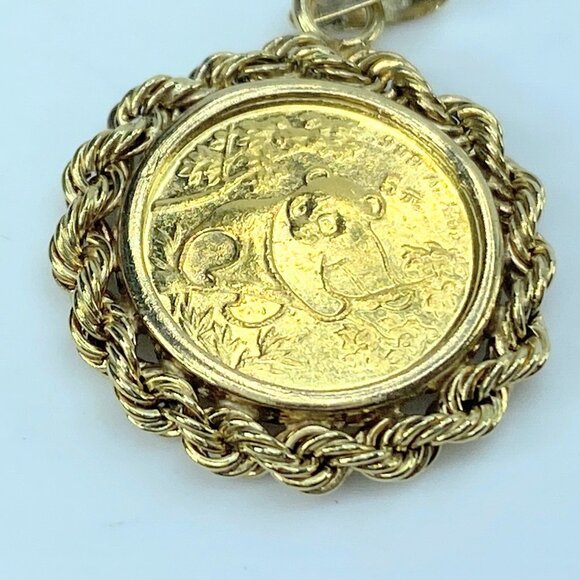1992 China Panda 1/20oz 5 yuan gold coin 14k Rope link bezel 2.6g JR9342 - Picture 2 of 7